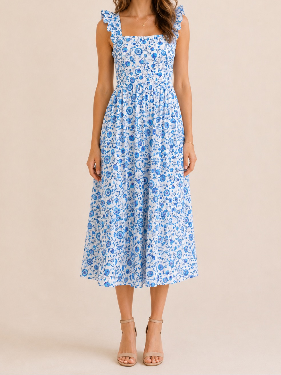 Draper James Blue Floral Smocked Midi Dress Size S Cottagecore
